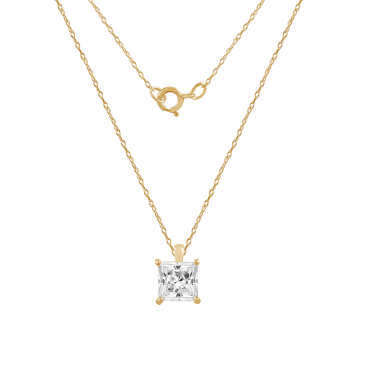 LUXGEM 10K Yellow Gold Princess Cut Pendant Necklace | 3 Carat Cubic Zirconia