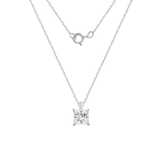 LUXGEM 14K White Gold Princess Cut Pendant Necklace | 1 Carat Cubic Zirconia