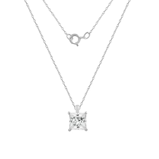 LUXGEM 10K White Gold Princess Cut Pendant Necklace | 2 Carat Cubic Zirconia