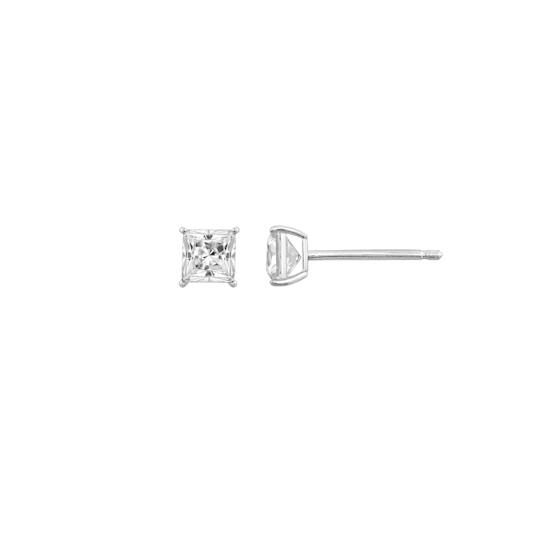 LUXGEM 10K White Gold Princess Cut Solitaire Studs | 1/2 carat Cubic Zirconia