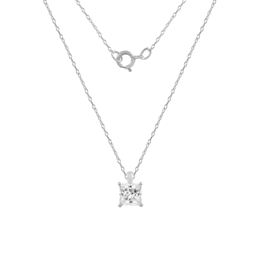 LUXGEM 14K White Gold Princess Cut Pendant Necklace | 0.5 Carat Cubic Zirconia