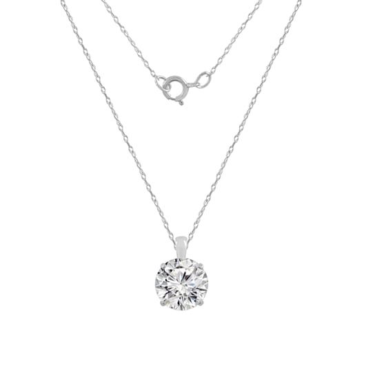 LUXGEM 14K White Gold Round Cut Pendant Necklace | 3 Carat Cubic Zirconia