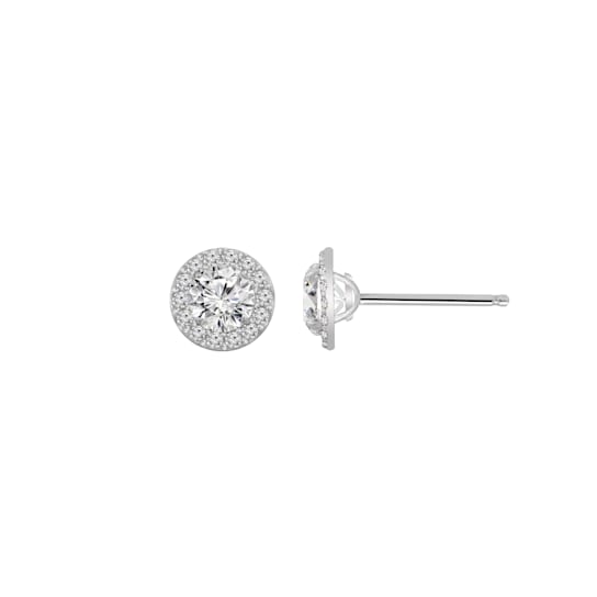 LUXGEM 10K White Gold Round Halo Studs | 0.5 Carat Cubic Zirconia