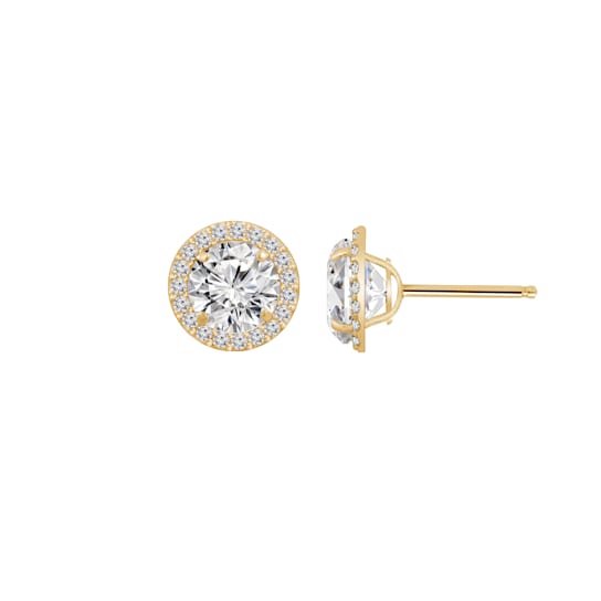 LUXGEM 10K Yellow Gold Round Halo Studs | 3 Carat Cubic Zirconia