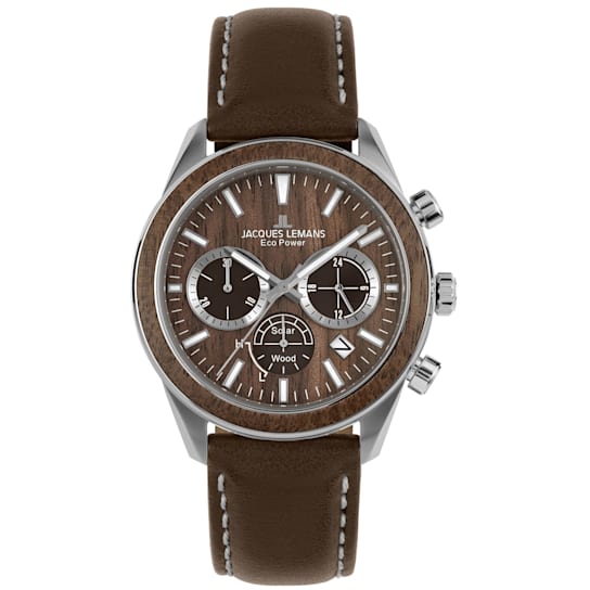 JACQUES LEMANS Eco Power Men's Watch w/Vegan Leather Band and Stainless
Strap, Chronograph 1-2115