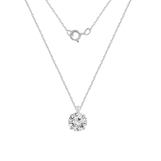LUXGEM 10K White Gold Round Cut Pendant Necklace | 0.5 Carat Cubic Zirconia