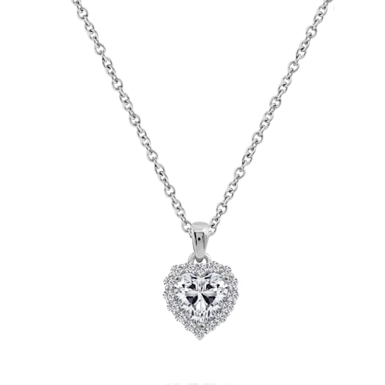 J'ADMIRE Diamond Simulant Platinum Over Sterling Silver Heart Pendant
with Chain