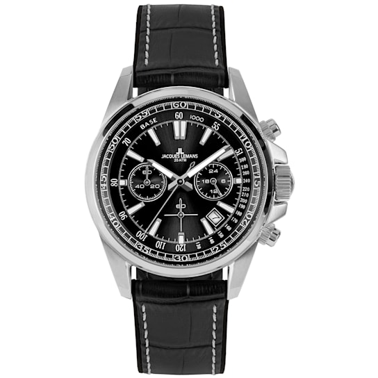 JACQUES LEMANS Men's Sport Watch with Leather/Stainless Steel Strap,
Chronograph 1-2117