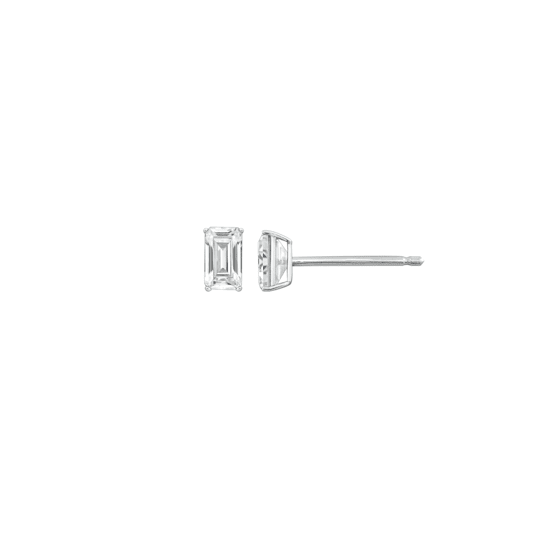 LUXGEM 10K White Gold Emerald Cut Solitaire Studs | 1/2 carat Cubic Zirconia