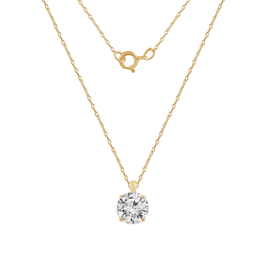 LUXGEM 10K Yellow Gold Round Cut Pendant Necklace | 0.5 Carat Cubic Zirconia