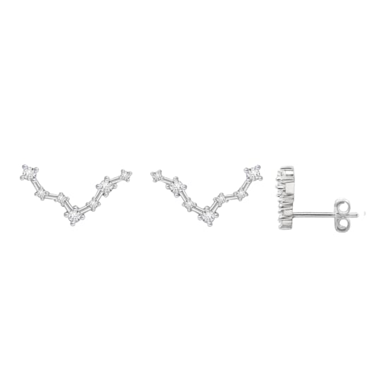 J'ADMIRE Rhodium Over Sterling Silver Dainty Zodiac Pisces Stud Earrings