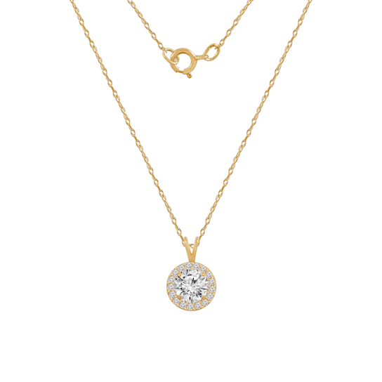 LUXGEM 10K Yellow Gold Round Halo Pendant Necklace | 0.5 Carat Cubic Zirconia