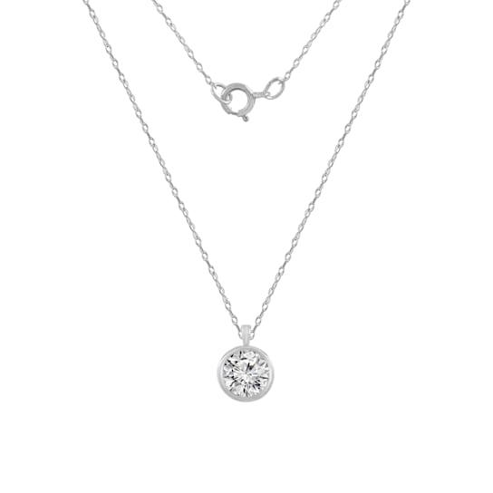 LUXGEM 14K White Gold Bezel Round Cut Pendant Necklace | 2 Carat Cubic Zirconia