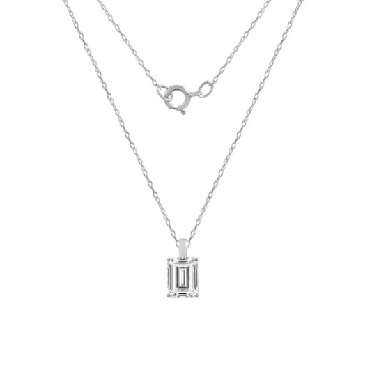 LUXGEM 10K White Gold Emerald Cut Pendant Necklace | 0.5 Carat Cubic Zirconia
