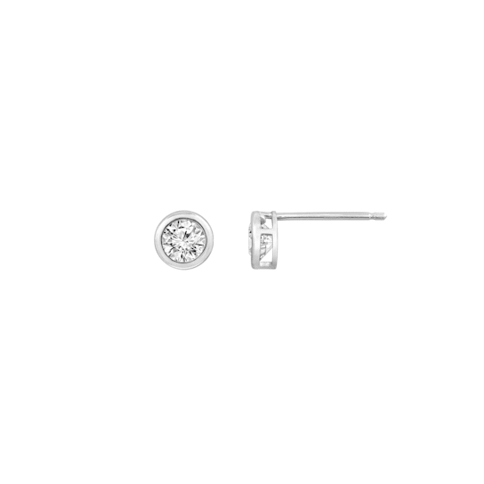 LUXGEM 10K White Gold Bezel Round Cut Studs | 1 Carat Cubic Zirconia