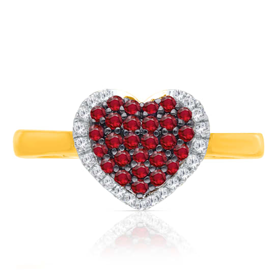 KALLATI Yellow Gold 0.50 ctw Ruby and Diamond Heart Ring