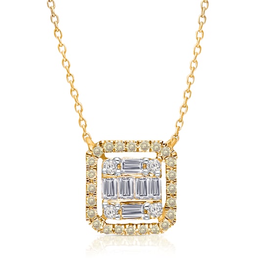 KALLATI 14K Yellow Gold .35ctw Baguette And Round Diamond Necklace