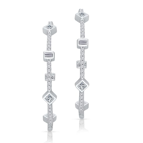 KALLATI 14K White Gold "Princesse Royale" 1.00ct Diamond Hoop Earrings