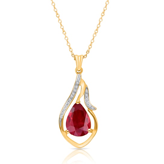 KALLATI Yellow Gold "Heirloom" 2.15ctw Pear Ruby and Diamond Pendant