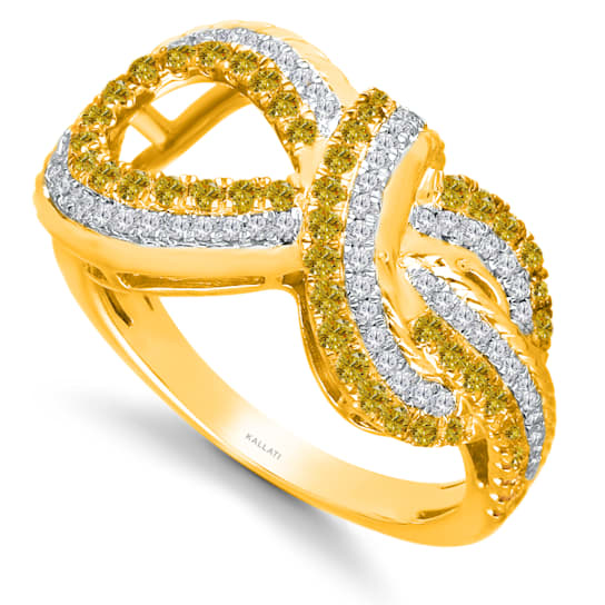KALLATI Yellow Gold "Sunset" 0.85ct Round White & Natural
Yellow Diamond Ring