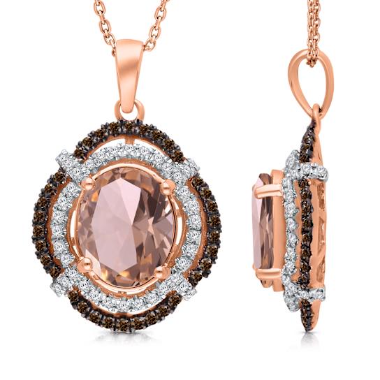 KALLATI 14k Rose Gold Morganite and Diamond Pendant