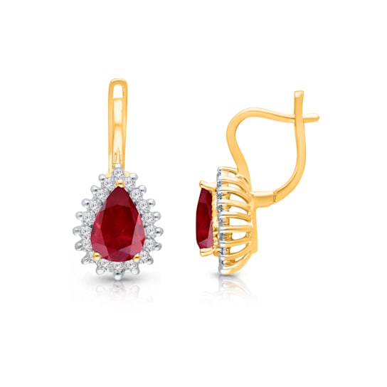 KALLATI 14K Yellow Gold Ruby and Diamond Drop Earrings 1.25ctw