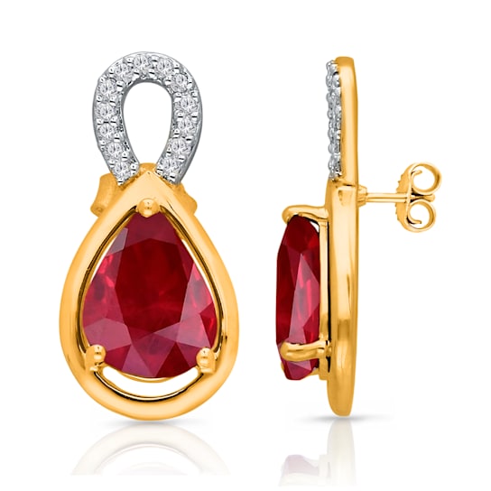 KALLATI Yellow Gold "Heirloom" 3.15 ctw Pear Ruby Earrings