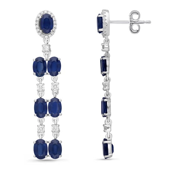 KALLATI 14K White Gold Sapphire and Diamond Chandelier Earrings 9.65ctw