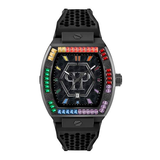 The Hexagon Phantom Black Dial Silicone Strap Watch