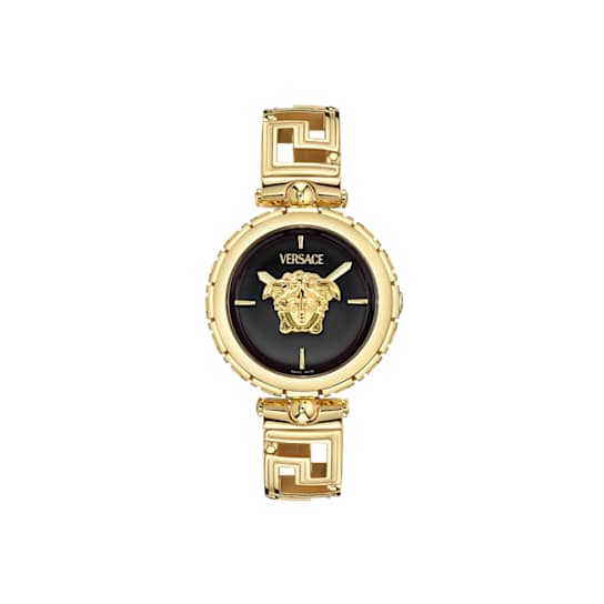 Medusa Jewel Black Dial Yellow Stainless Steel Bracelet Watch