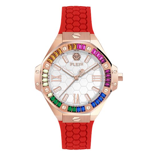 Plein Lady Royal Crystal Silver Dial Silicone Strap Watch