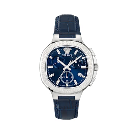 V-Chrono Square Blue Dial Leather Strap Watch