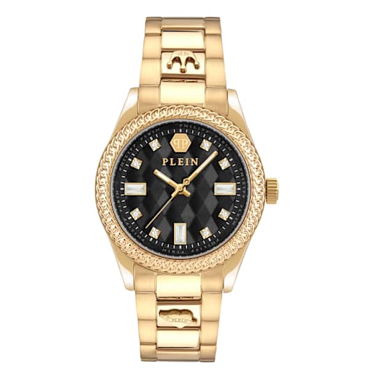 Queen Crystal Black Dial IP Yellow Bracelet Watch