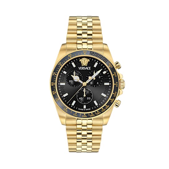 Greca Chrono Wave Black Dial Yellow Stainless Steel Bracelet Watch