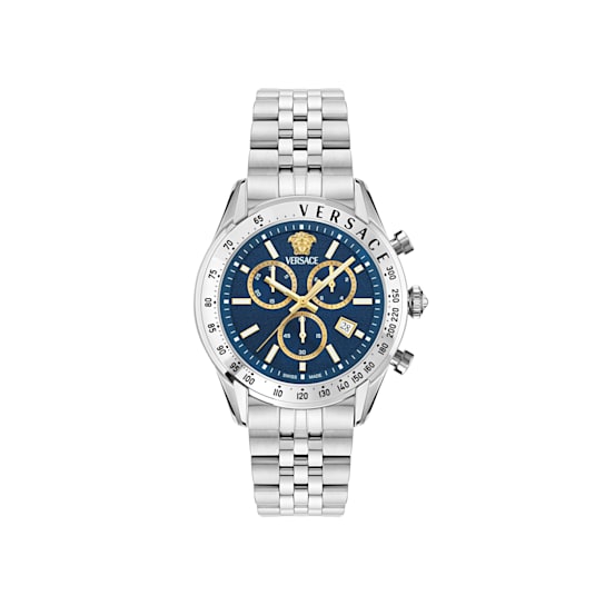 Versace Chrono Master Mens Watch Stainless Steel Case and Bracelet Blue
Guilloché Dial
