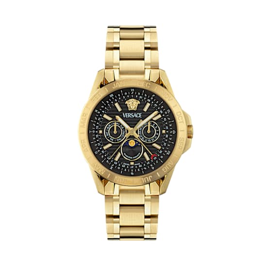 V-Galaxy Moonphase Black Dial Yellow Stainless Steel Bracelet Watch
