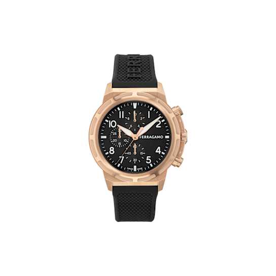 Ferragamo Sport Chrono Black Dial Silicone Strap Watch