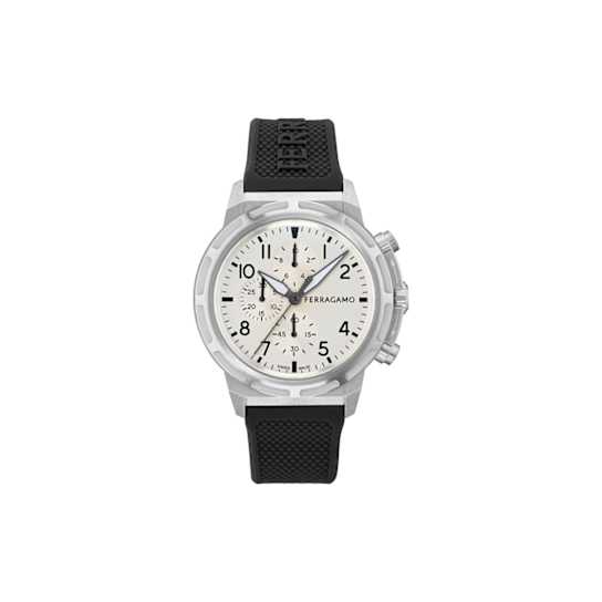 Ferragamo Sport Chrono Silver Tone Dial Silicone Strap Watch