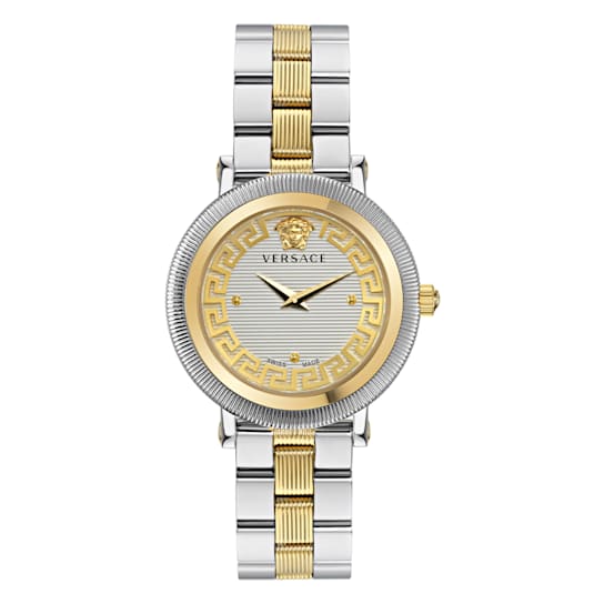 Versace Greca Flourish White Dial Two-tone Bracelet Watch