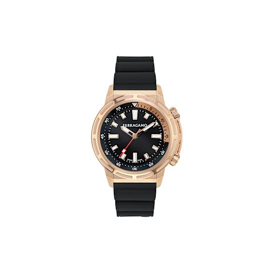 Ferragamo Sport Rose Bezel Black Polyurethane Strap Watch