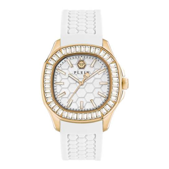 The $pectre Lady White Dial Silicone Strap Crystal Watch