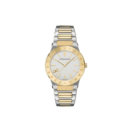 Ferragamo Sapphire Logo White Matte Dial Two-tone Stainless Steel
Bracelet Watch