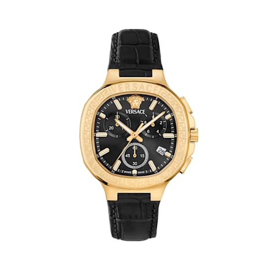 V-Chrono Square Black Dial Leather Strap Watch