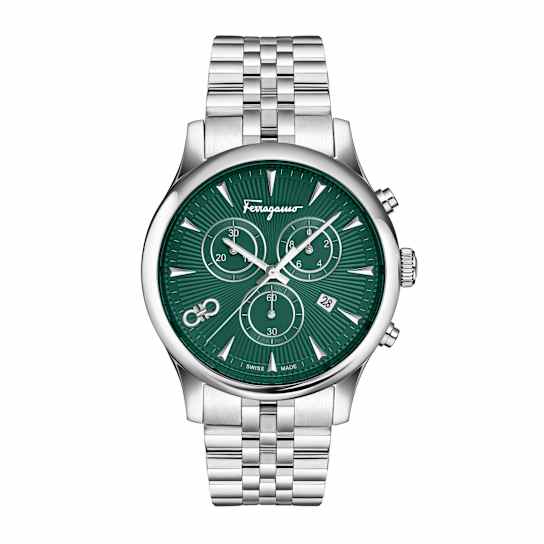 Ferragamo Duo Chrono Green Dial Stainless Steel Bracelet Watch
