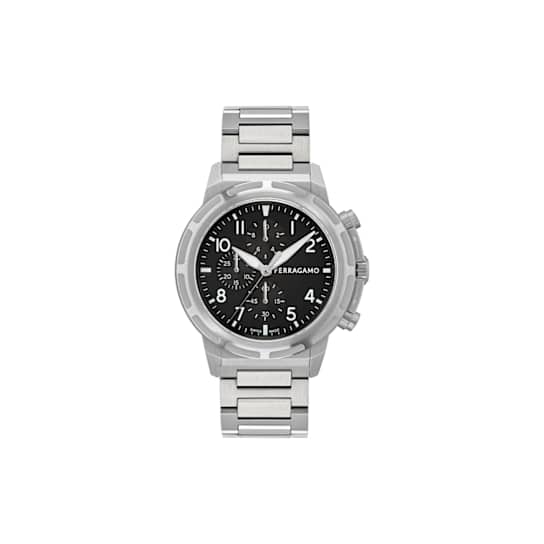 Ferragamo Sport Chrono Black Dial Stainless Steel Bracelet Watch