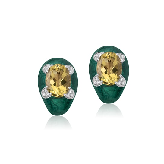 Andreoli Green Enamel Lemon Quartz And Diamond Earrings