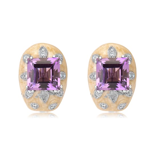 Andreoli Enamel Amethyst And Diamond Earrings
