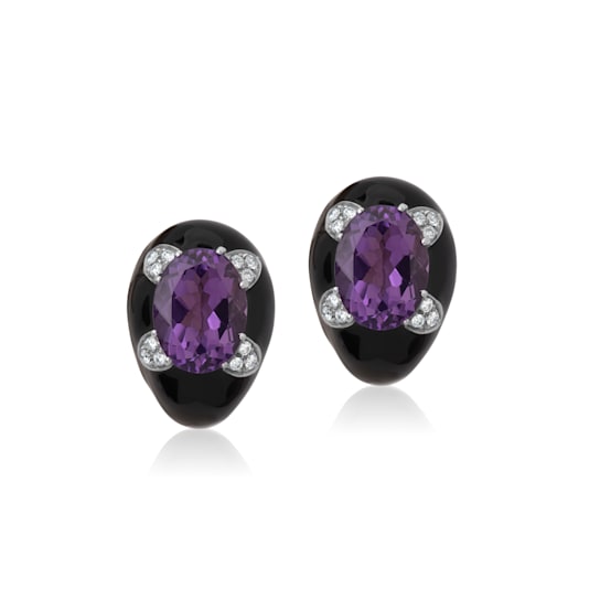 Andreoli Black Enamel Amethyst And Diamond Earrings