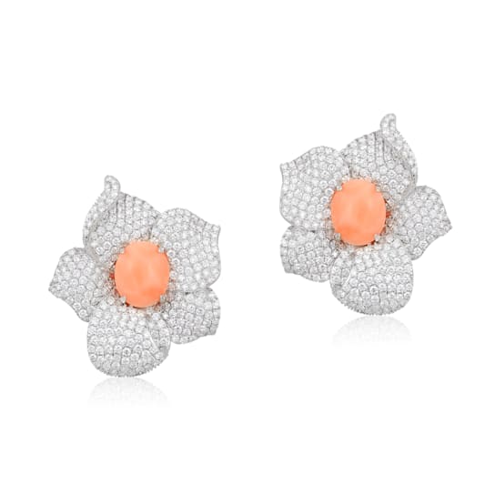 Andreoli Natural Coral And Diamond Earrings