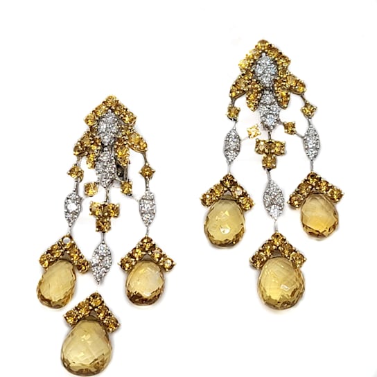 Andreoli 18K two tone Gold 2.94 ct Diamond 42.31 ct Citrine Chandelier Earrings
